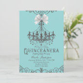 ターコイズ＆シルバー ホワイト ボウ キンセアニエラ 15 15周年 招待状 (スタンド正面)