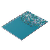 ターコイズ＆シルバー マンダラ エレガント ミニマル モロッカン ノートブック (左側)