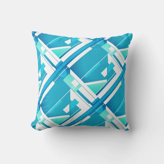 ターコイズ、シーグリーン斜め幾何学的抽象芸術 クッション (正面)
