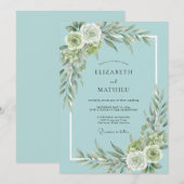 ターコイズ ソフト ブルーム ウェディング 招待状 (正面/裏面)