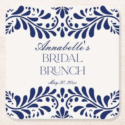 ターコイズ タラベラ タイル スペイン フィエスタ ブライダル ブランシュ スクエアペーパーコースター (正面)