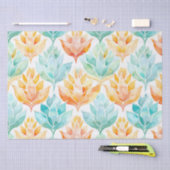 ターコイズ タンジェリン 抽象的な花模様 薄葉紙 (クラフト)