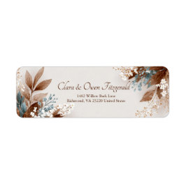 ターコイズ タン リーフ ホワイト ブロッサム ボタニカル ラベル