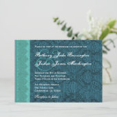 ターコイズ ダマスク モノグラム ウェディング V15A6 招待状 (スタンド正面)