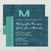 ターコイズ ダマスク モノグラム ウェディング V15A6 招待状 (正面/裏面)