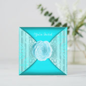 ターコイズ ダマスク ローズ ターコイズ ブルー オールオケージョン 招待状 (スタンド正面)