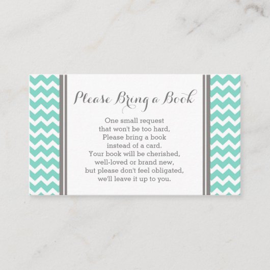 ターコイズ チェブロン ベイビー シャワー 本のリクエスト カード (正面)
