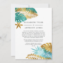 ターコイズ - ティールとゴールドのトロピカル ゲスト リスト 案内状