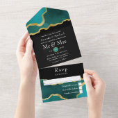 ターコイズ - ティールとゴールド アゲートの結婚式オールインワン オールインワン招待状 (貼ってはがせる)