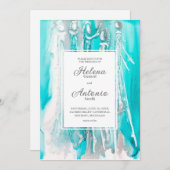 ターコイズ ティール アブストラクト ウェディング 招待状 (正面/裏面)