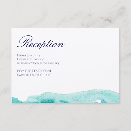 ターコイズ ティール ウォーターカラー 結婚式 受付カード エンクロージャーカード (正面)