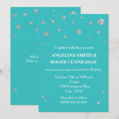 ターコイズ ティール シルバー グリッター モダン ウェディング 招待状 (正面/裏面)