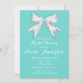 ターコイズ ティール ダイヤモンド ブリング ボウ ブライズ シャワー 招待状 (正面)
