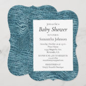 ターコイズ ティール ブルー グリッター ゼブラ プリント 招待状 (正面/裏面)