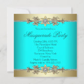 ターコイズ ティール ブルー マスカレード パーティー 招待状 (裏面)