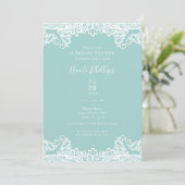 ターコイズ ティール ホワイトレース エレガント ブライダルシャワー 招待状 (スタンド正面)