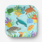 ターコイズ ティール 亜海 カメ 海洋 サンゴ ペーパープレート (正面)