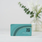 ターコイズ-ティール(緑がかった色)および金ゴールドエージェントQRコード 名刺 (スタンド正面)