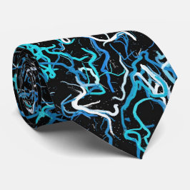ターコイズ、ティール（緑がかった色）、および黒抽象芸術 ネクタイ