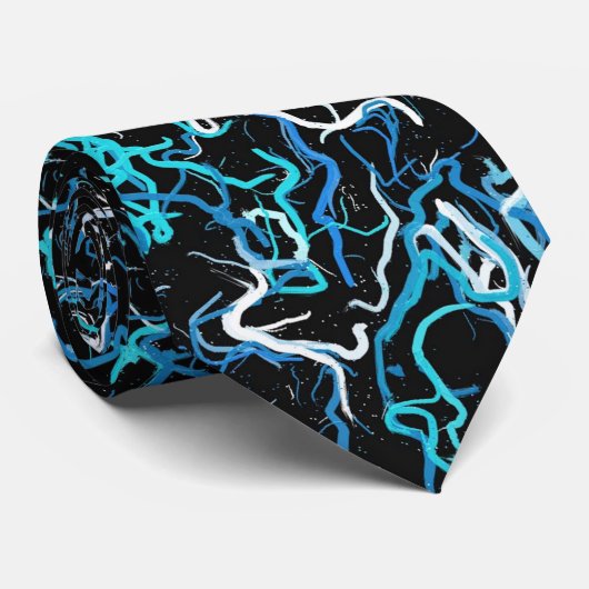 ターコイズ、ティール（緑がかった色）、および黒抽象芸術 ネクタイ (ロール)