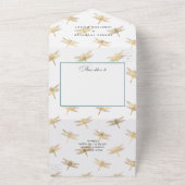 ターコイズ-ティール(緑がかった色)と金ゴールドのフローラ結婚がオン オールインワン招待状 (外側)