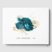 ターコイズ-ティール(緑がかった色)と金ゴールドのフローラ結婚の ゲストブック (裏面)