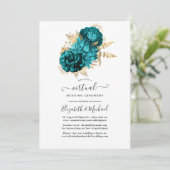 ターコイズ-ティール（緑がかった色）と金ゴールドのフローラ結婚の 招待状 (スタンド正面)