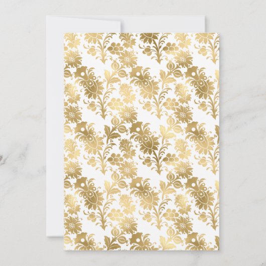 ターコイズ-ティール（緑がかった色）と金ゴールドの結婚フローラの更新 招待状 (裏面)