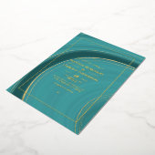 ターコイズ-ティール(緑がかった色)と金ゴールドアゲ結婚ートのフォイルの招待 箔招待状 (回転した状態)