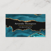 ターコイズ-ティール(緑がかった色)と金ゴールドゲードアゲートストーンブッシー 名刺 (正面)