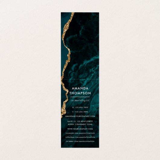 ターコイズ-ティール（緑がかった色）と金ゴールドジオードアゲートストーン 名刺 (内部フラット)