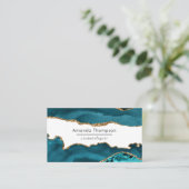 ターコイズ-ティール(緑がかった色)と金ゴールドジオードアゲートストーン 名刺 (スタンド正面)