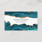 ターコイズ-ティール(緑がかった色)と金ゴールドジオードアゲートストーン 名刺 (正面)