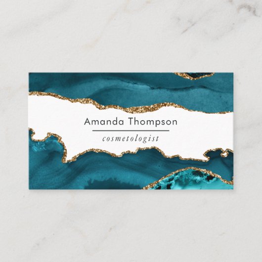 ターコイズ-ティール（緑がかった色）と金ゴールドジオードアゲートストーン 名刺 (正面)