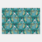 ターコイズ-ティール(緑がかった色)と金ゴールドパリアールデコワイン ラッピングペーパーシート (正面)