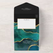 ターコイズ-ティール(緑がかった色)と金ゴールド結婚のAgateの統合 オールインワン招待状 (外側)