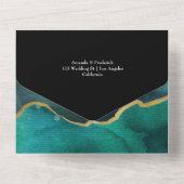 ターコイズ-ティール(緑がかった色)と金ゴールド結婚のAgateの統合 オールインワン招待状 (裏面)