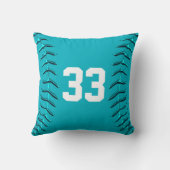 ターコイズ/ティール(緑がかった色)ソフトボパーソナライズされたールピロー クッション (裏面)