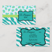 ターコイズ、ティール（緑がかった色）、ライムゼブラ&チータスキンカスタム 名刺 (正面/裏面)