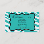 ターコイズ、ティール（緑がかった色）、ライムゼブラ&チータスキンカスタム 名刺 (裏面)