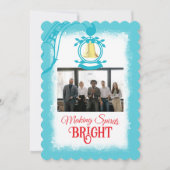 ターコイズ、ティール(緑がかった色)会社ロゴクリスマスフォト シーズンカード (正面)