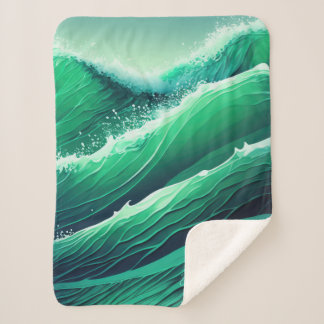 ターコイズ、ティール(緑がかった色)、青海波 シェルパブランケット