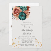 ターコイズ&テラコッタピーニー婚約パーティ 招待状 (正面/裏面)