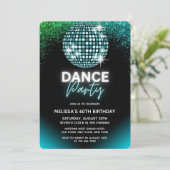 ターコイズ ディスコボール グリッター ダンスパーティー 誕生日 招待状 (スタンド正面)