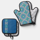 ターコイズ・トランキリティパターン 鍋つかみ&鍋敷きセット (正面/裏面)