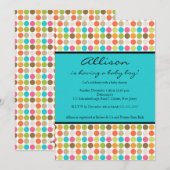 ターコイズ ドット 女の子 男の子 シャワー 招待状 (正面/裏面)