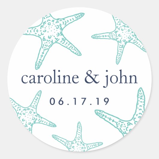 ターコイズ&ネイビースタフィッパーソナライズされたズ結婚ズ ラウンドシール (正面)