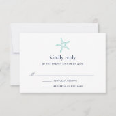 ターコイズ&ネイビースターフィッシュRSVPカード 出欠カード (正面)