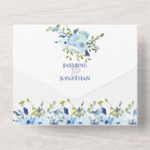 ターコイズ&ネイビーブルーウォーターカラーフローラ | オールインワン招待状 (裏面)