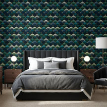 ターコイズ ネイビー ゴールド アートデコ ファンパターン